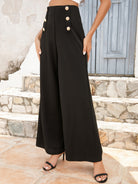 Black Buttoned High Waist Relax Fit Long Pants Clothing