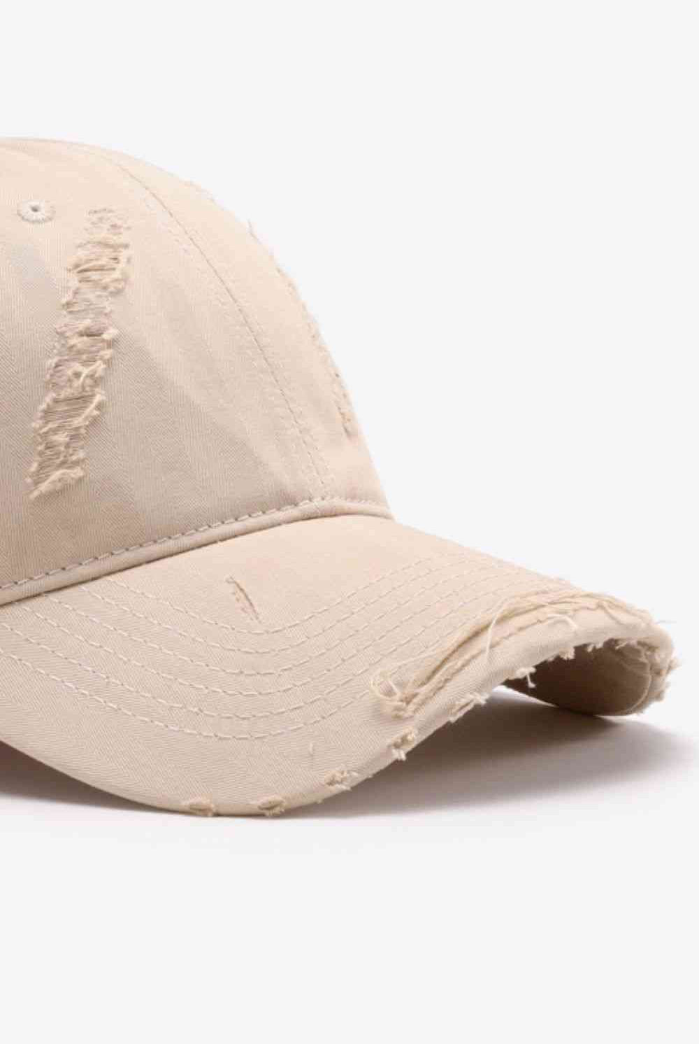 Beige Basic Distressed Adjustable Baseball Cap Hats
