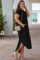 Rosy Brown Plus Size V-Neck Short Sleeve Maxi Dress Clothing