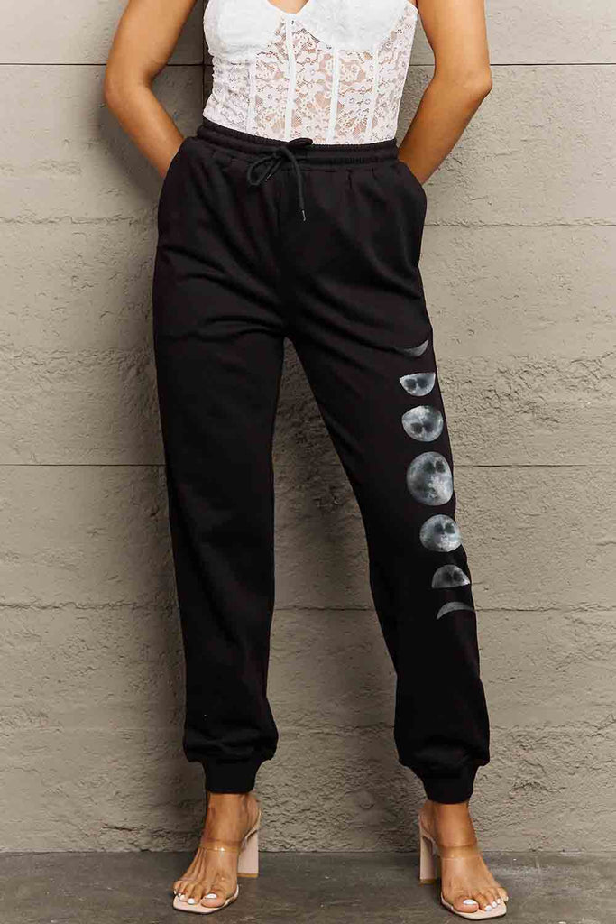 Rosy Brown Simply Love Full Size Lunar Phase Graphic Sweatpants Sweatpants