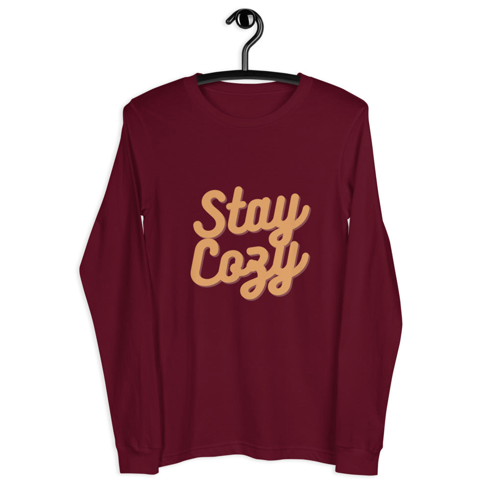 Dark Red Stay Cozy Long Sleeve Tee Long Sleeve Tops