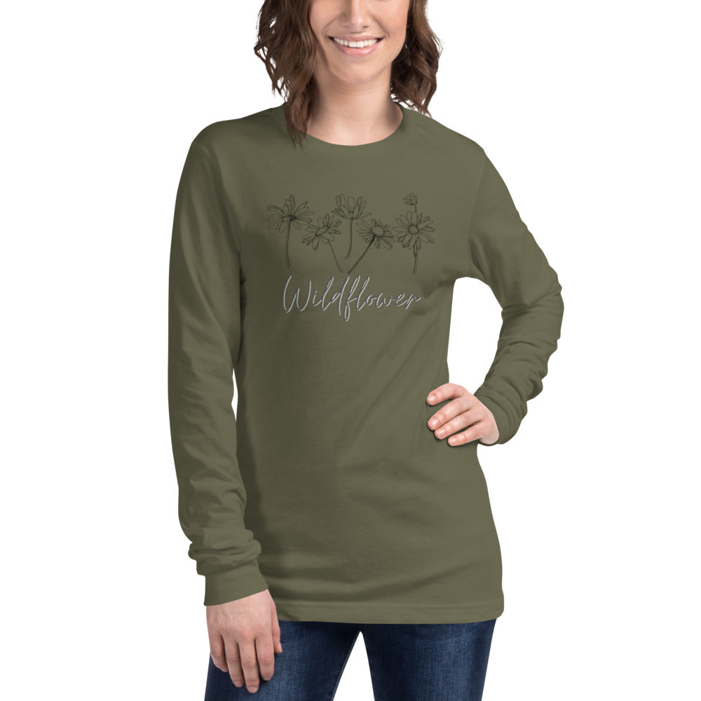 Dark Olive Green Wild Flower Long Sleeve Tee T-Shirts